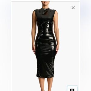 Naked Wardrobe Glossy Black Midi Dress